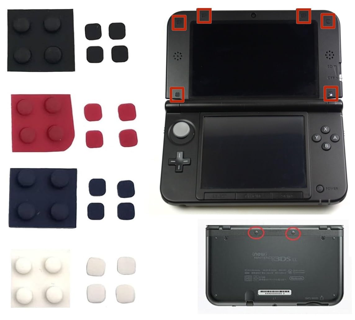 NEW 3DS LL 専用 上部LCD ネジ穴 スクリュー ラバーフット カバー フロントバック ネジ穴隠し 修理 交換 互換 部品 パーツ (ブラック)