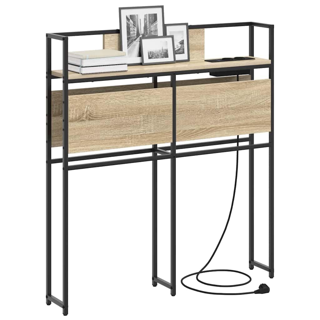 Fengshui Tête de lit avec espace de rangement et station de charge en chêne Sonoma