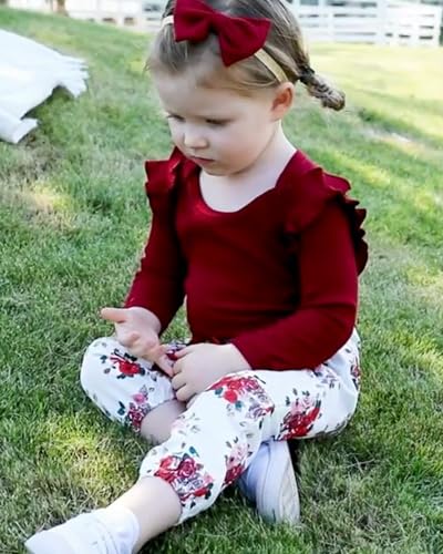 Image of Newborn Baby Girl Clothes Infant Girls Outfits Ruffle Sleeve Romper Bodysuit Floral Pants Toddler Baby Girl Outfits