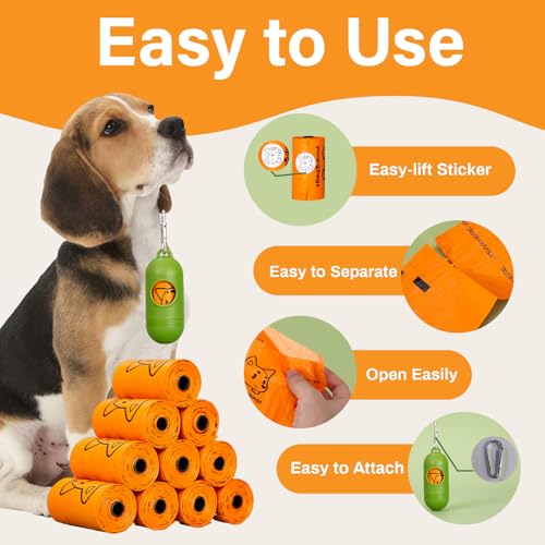 Image of Dog Poop Bags With Dispenser, Strong and Leak-proof Waste Bags for Pets, Floral Scented, 270 Count (18 Packs of 15), 13 Inch x 9 Inch (Orange)
