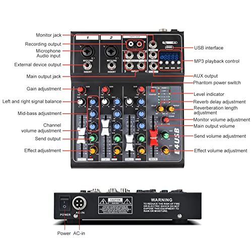 Pro Audio Mixer Soundboard Console Système Interface 4 Canaux Numérique USB Bluetooth MP3 48V Alimentation Fantôme Stéréo DJ Studio Streaming FX Reverb Delay Processeur - Image 4