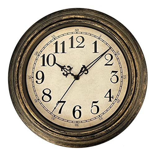 Plumeet Small Retro Wall Clock, 10” Non Ticking Classic Silent Vintage Wall Clocks Decorative Kitchen Living Room Bedroom – Battery Operated