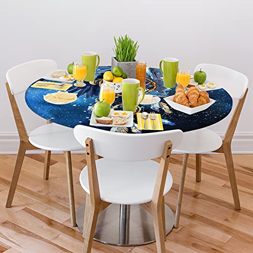 Galaxy Ethnic Dream Catcher Tablecloth, Round Fitted Tablecloth With Elastic Edged Washable Polyester Table Cover For Indoor Outdoor Party Wedding Use - Fits Tables Up To 36"-42" Diameter #TOP7