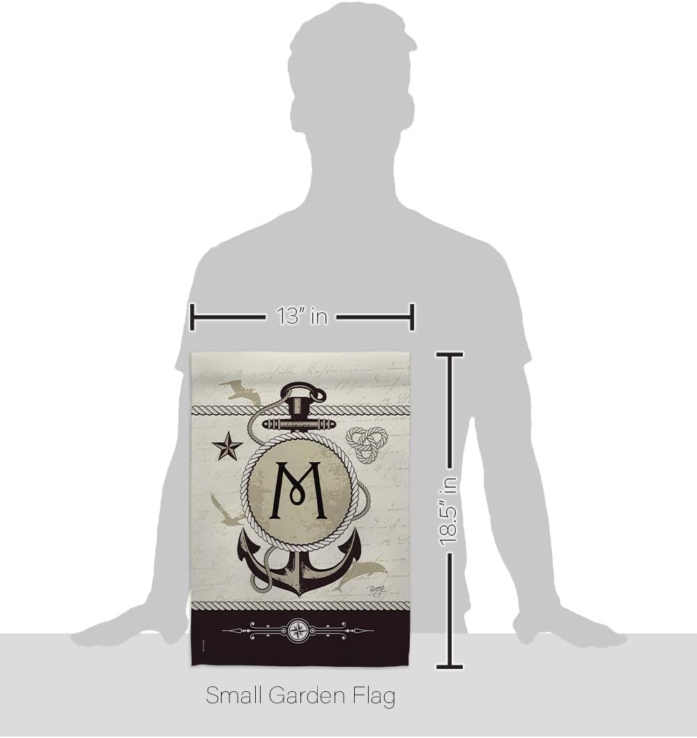 Breeze Decor G180195-BO M Initial Coastal Nautical Decorative Vertical Garden Flag, 13"x 18.5", Multi-Color