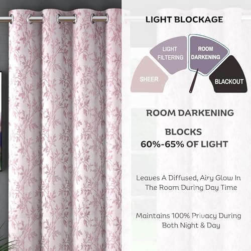 Image of FRESH FROM LOOM Heavy Jari Jacquard Premium Luxury Stylish Curtain 12 Feet Long Door for Living Room | Semi Blackout | Floral | Fade Resistant Parda (12ft, Pink, 2pc)
