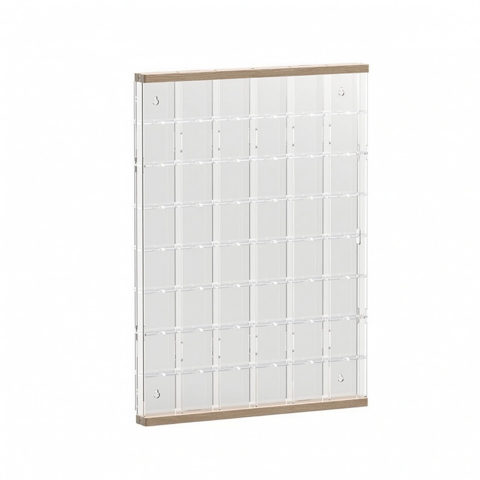 Milageto Wandmontage-Display mit Holzoptik transparent Acryl-Vitrinenbox Wandmontierbar Setzkasten für Tischaufstellung , 60x60mm , 48 Fächer