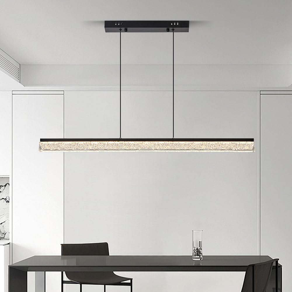 LYMSXAZOU Modern Rustic Wood Linear Pendant Light for Kitchen Island Adjustable Minimalist Dining Chandelier Stylish Over Table Lighting Fixture