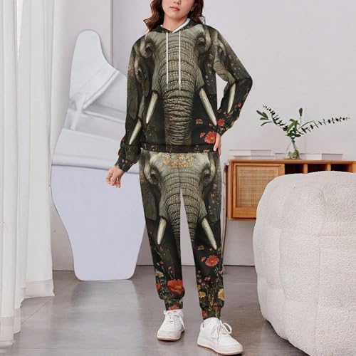 Boys Girls 2 Piece Sets Hoodie and Pants Sweatshirt Set 2 Pieces for Kids, Elephant Vintage2