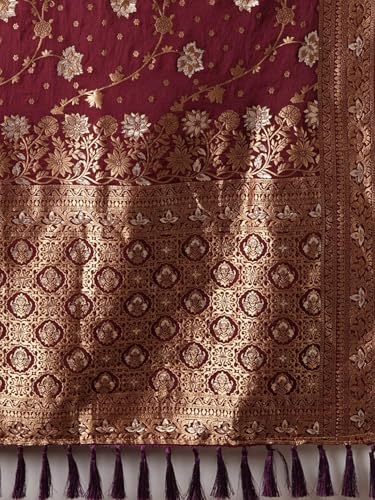 Image of Women's Georgette Kanjeevaram Saree with Woven Ethnic Motif Design, Unstitched Blouse Piece