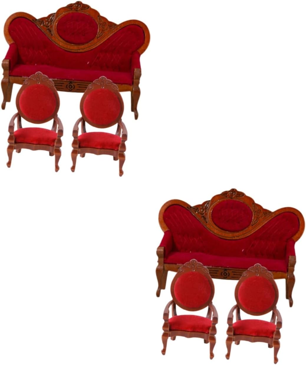 SUPVOX 2sets Miniature Dollhouse Furniture Vintage Style Couch Armchairs for Tiny House Layout Doll House Accessories for Playroom and Collectors 3pcs*2