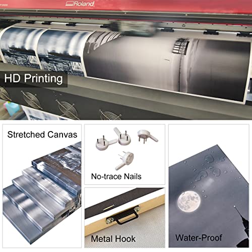 Noah Art-Brooklyn Bridge Wall Art, New York City Skyline Night View Black And White Pictures On Canvas Print, Framed 5 Piece Canvas Wall Art For Living Room Large Size #TOP5