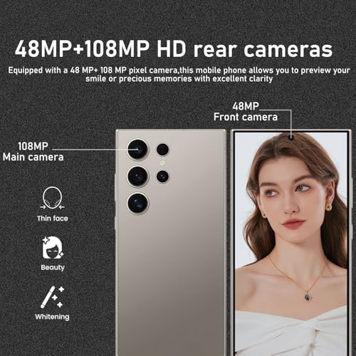 Wanderix Unlocked Cell Phones C24 Ultra Smartphone Android 13 Phones 8+256GB/6.8" HD Screen/Dual SIM/108MP+48MP Camera/6800 mAh/Built-in Pen (Titanium Grey) - Image 6