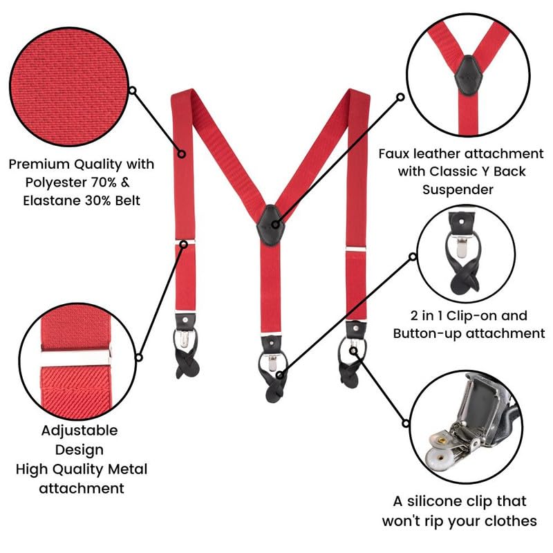 Image of The Tie Hub Button Suspenders for Men | Gentry Button-On Y-Back Elastic Braces | Adjustable 1.25 Inch | Formal Wedding