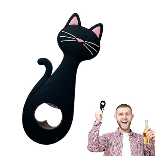 1 Pezzo Apribottiglie per Amanti dei Gatti, Zampa di Gatto in Silicone Cartoon, Adatto a Donne e Uomini, con Magnete (Nero)