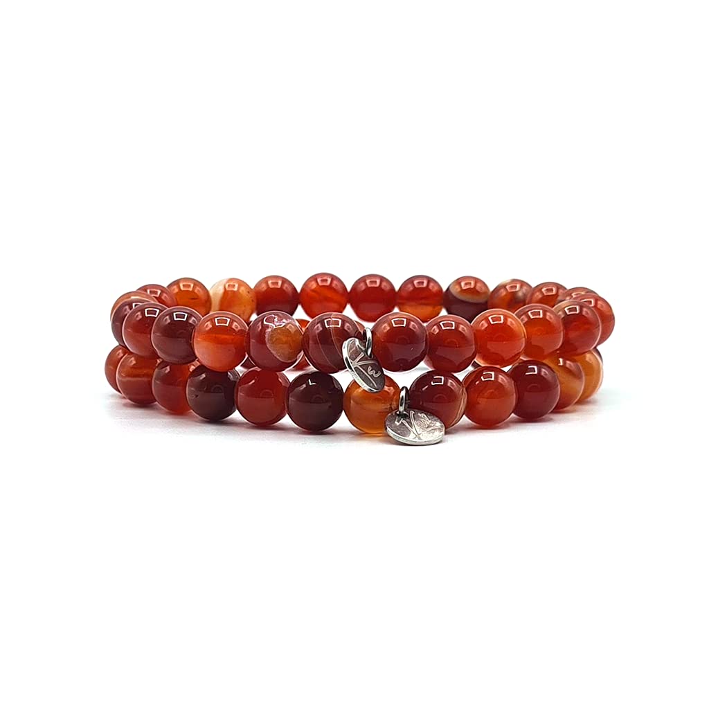 KARDINAL WEIST carnelian bracelet, semi precious gemstone beads, jewellery for men and women, chakra - vitality - happiness - courage - strength (M, carnelian - double pack)