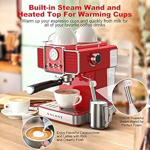 Galanz Retro Espresso Machine with Milk Frother, 15 Bar Pump Professional Cappuccino and Latte Machine, 1.5L Removable Water Tank, Retro Red, 1350 W Galanz Retro Espresso Machine with Milk Frother 15 Bar Pump Professional Cappuccino and Latte Machine 15L Removable Water Tank Retro Red 1350 W