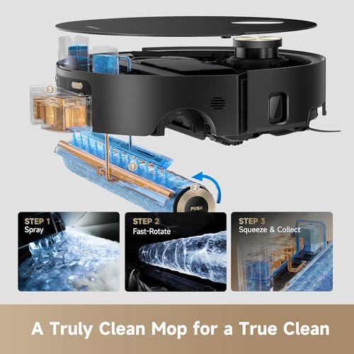 Image of DREAME Aqua10 Roller AE Robot Vacuum, Roller Mop Fresh Water Mopping, Carpet-Safe Roller Guard, Auto-Empty, 30,000Pa Suction, 212℉ Hot Water Mop Washing, Hot Air Drying, 100% Detangling, Voice Control
