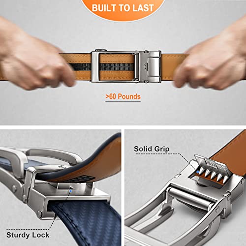 Image of BULLIANT Men belt 2Pack,Leather Ratchet Belt for Gift Men Dress Casual Jeans 1 3 /8 inch,Cut for Fit