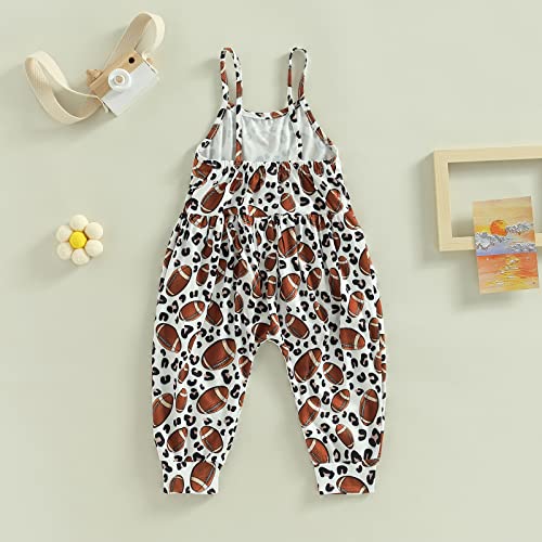 Toddler Baby Girl Football Outfit Game Day Romper Spaghetti Strap Suspender Jumpsuit Overalls Fall3