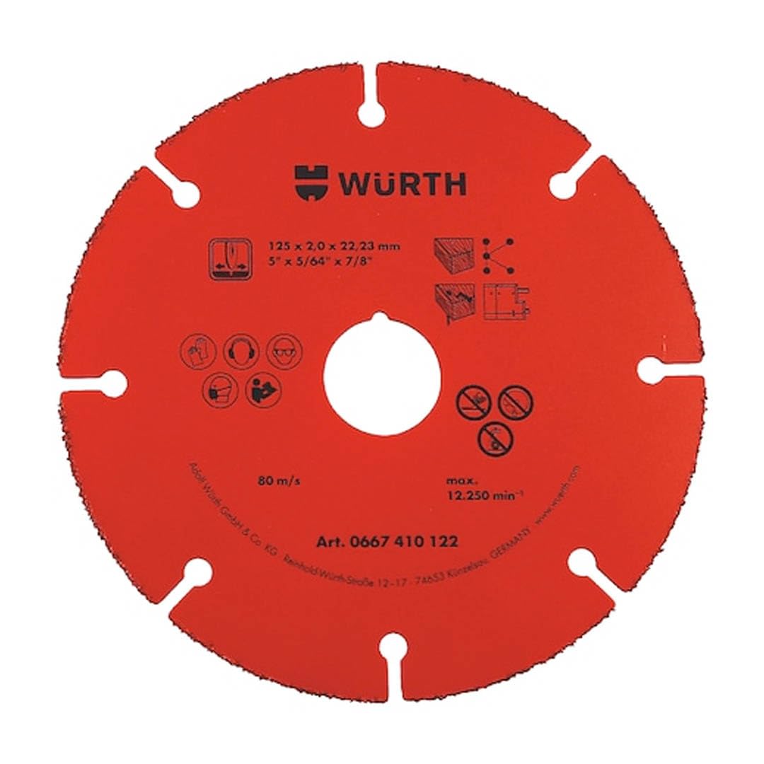 Würth Hartmetall Trennscheibe 125mm Hartmetall bestückt Flexscheibe für Holz, MDF, Spanplatten Gipskarton, Kunststoff 0667410122