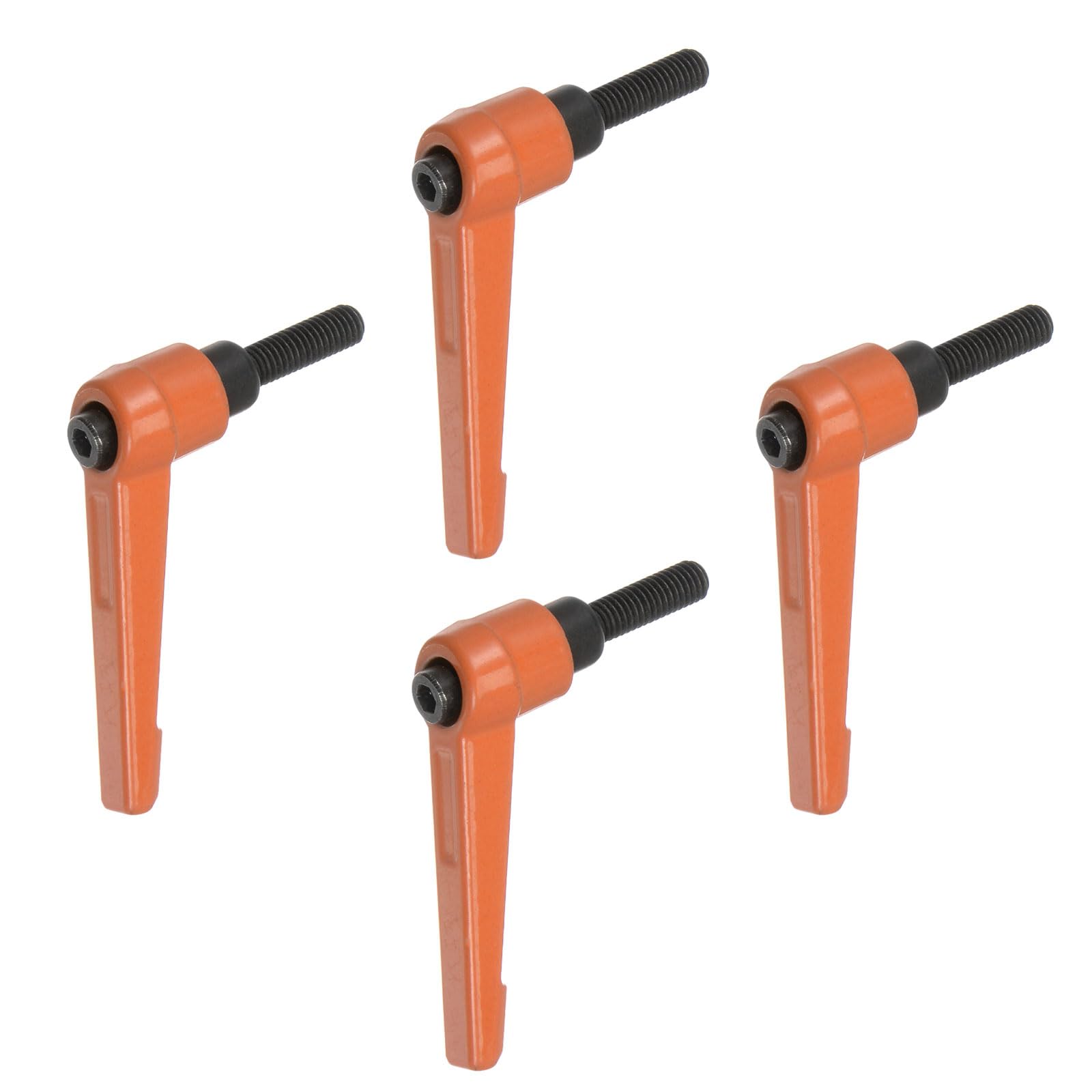 HARFINGTON 4pcs Adjustable Clamping Lever Handles M6 x 20mm Male Thread Bolt Knobs Rotating Screw Locking Quick Release Ratchet Push Button Handle, Orange