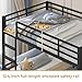 ADORNEVE Low Bunk Bed with Sling Bookshelves, Storage Drawers & Power Outlet, LED Metal Floor Bunk Twin Over Twin with Full-Length Guardrail & Metal Slats, No Box Spring Needed, for Kids, Black
