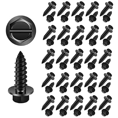 50 Pieces Black License Plate Mounting Screws, Stainless Steel License Plate Bolts with Rustproof Finish, Car License Plate Screws for License Plates Frames or Cover on Cars, Universal for Most Cars