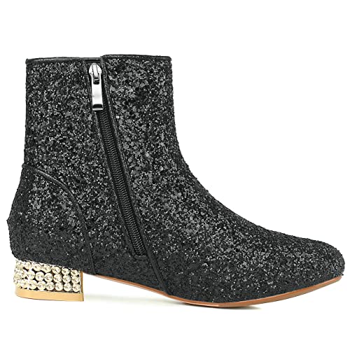 FIFSY Women Sequin Ankle Boots Low Heel Sparkly Glitter Booties2