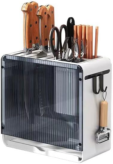 Organizador de cuchillos Estante de acero inoxidable Este estante multifuncional de almacenamiento de cocina con utensilios (negro y blanco) versión