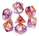 HD Polyhedral Dice Sets DND Game Dice for Dungeons Dragons(D&D) Role Playing Game(RPG) MTG Pathfinder Table Game Board Games Dice Flowing Series Double Color Transparent Dice (Purple-Orange)