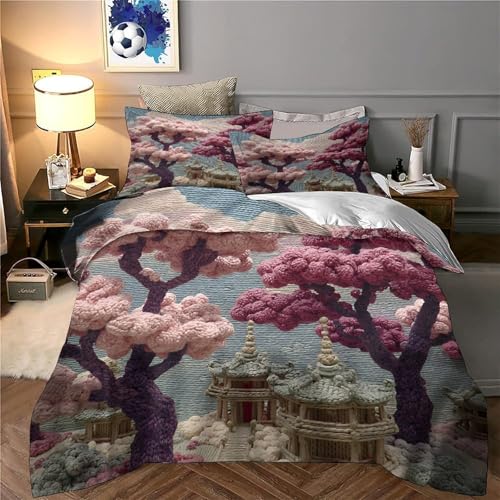 Parure de lit cerisiers en fleurs haut de gamme effet 3D microfibre douce - 6