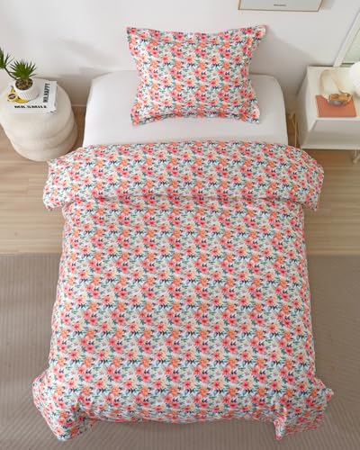 Image of Duvet Cover Twin /TXL Size Set - Extra Soft Floral Duvet Cover 68 x 90 with 1 Pillow Sham - Comfy, Breathable Floral Bedding Set - Hotel Luxury & Fade Free with Zipper Closures & Ties - Blush Bouquet