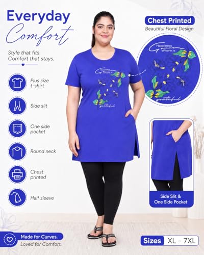 Image of In Love Women's Printed Cotton Plus Size Longline T-Shirt with Pockets | Cotton fabric - soft longline T-shirt with easy plus-size fit