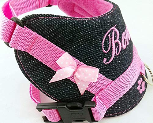 Hundegeschirr S M L XL XXL Brustgeschirr Name bestickt Jeans Rosa für kleine mittelgröße und große Hunde mehrere Farben