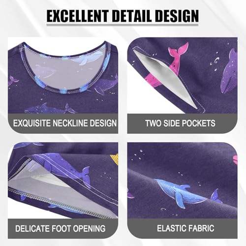 ALAZA Rainbow Shark Whale Blue Pajamas Set Short Sleeve Cotton Sleepwear Summer Pjs 2 Piece 5-14Y4