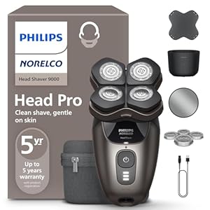 Philips Norelco Head Shaver Pro 9000 Series – Electric Shaver for Men and Women, 360° Flexing Head & ComfortCut Blades for Clean Shave, Gentle on Skin, Model HS9980/40