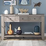 P PURLOVE 55' Long Console Table Sofa Table with 3 Drawer and Bottom Shelf Entryway Table for Entryway Hallway,Living Room