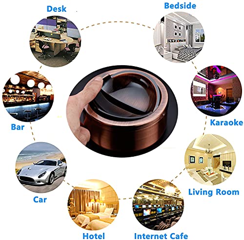 Nescope Ashtray Windproof Ashtray with lid Flip Top Ashtray for Indoor or Outdoor Use Ash Holder for Smokers Desktop Smoking Ashtray Home Office Decoration Classic Metal a Lid Ashtreys (Bronze)