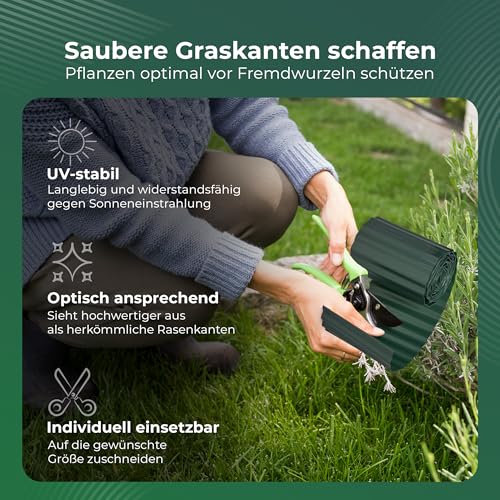 Novatool Beetumrandung 20 cm hoch I 9 Meter I Grün I Beeteinfassung Gießrand Begrenzung Garten Rasenkante Kunststoff Beeteingrenzung Rasenbegrenzung Rasenumrandungen Beetumrandungen