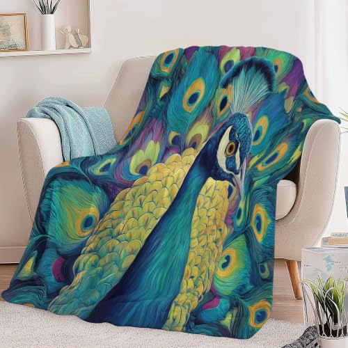 Couverture en molleton de flanelle vert 130x150 plaid paon pour lit - 3