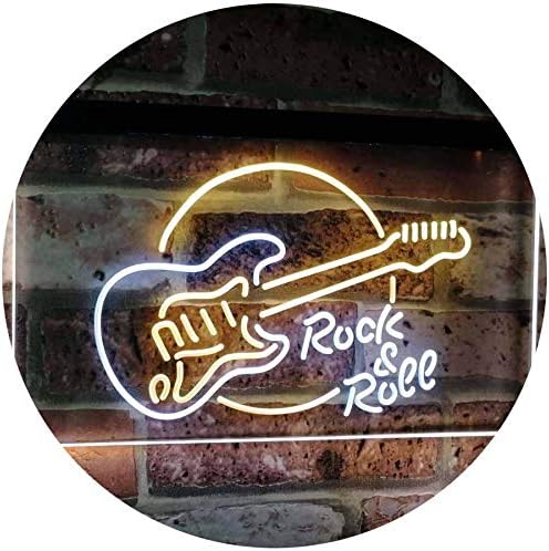 ADVPRO Rock & Roll - Letrero de neón LED de doble color, banda de guitarra eléctrica, música de habitación, blanco y amarillo, 16 x 12 pulgadas,