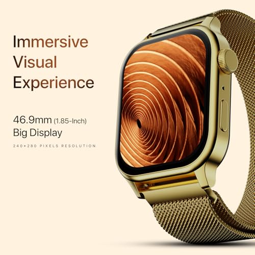 Image of Fire-Boltt Rise Round Smart Watch 1.85″ HD Display with Bluetooth Calling, Rotating Crown, AI Voice Assistant, SpO2 & Heart Rate Monitor, 120+ Sports Modes, IP67 Waterproof Metal Smartwatch - Gold