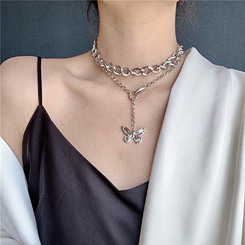 Wcysin Women Girls Multi-layer Butterfly Pendant Necklace Fashion Choker Necklace Silver