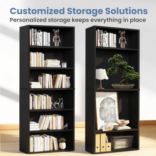 DUMOS 6-Tier Bookcase, 63 Inch Tall Open Bookshelf, Modern Black - image 6