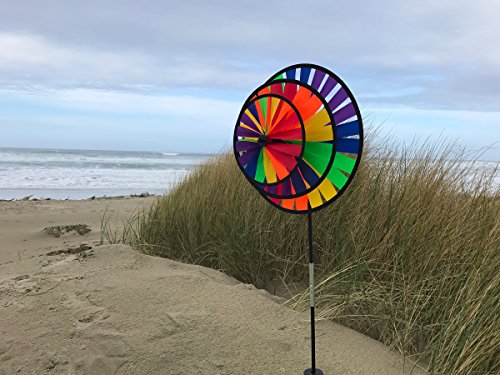 In The Breeze Rainbow Triple Wheel Spinner- Ground Stake Included - Colorful Wind Spinner For Your Yard And Garden #TOP1
