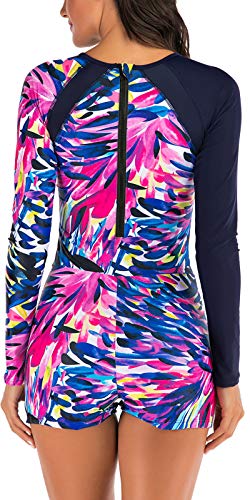 Swimall Women Boy Short Long Sleeve Swimsuits One Piece Rash Guard Bathing Suit Swimwear Upf 50+(Multicoloured, Large(8-10)) #TOP1