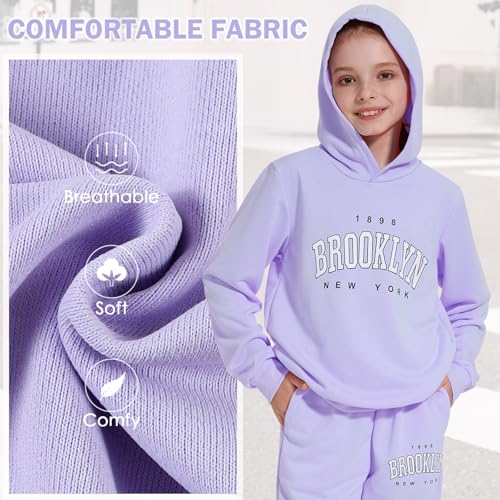 Image of Kids Girls Outfits 2 Piece Letter Print Hoodie Sweatshirt and Jogger Sweatpants with Pockets Clothing Sets for Girls