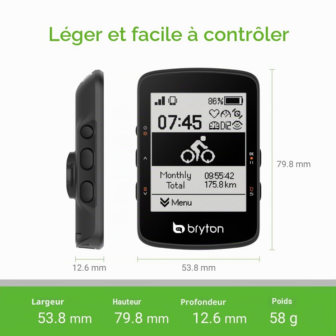 Bryton Rider 460 Compteur GPS Vélo 2,6 Pouces LCD, Assistance de Navigation Innovante, Compatible avec Vélos Électriques et Radar Vélo, Autonomie 32h, Bluetooth Ant, Étanche