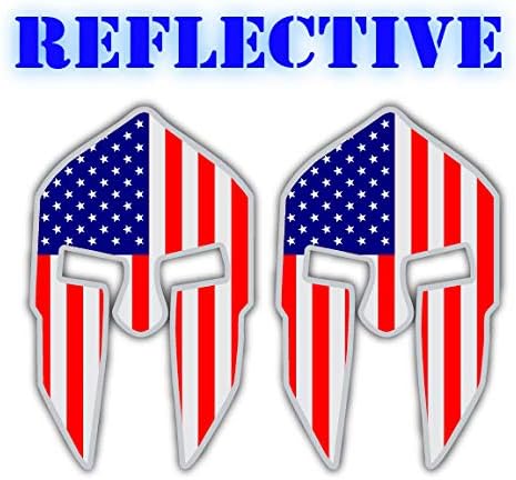 (x2) REFLECTIVE Spartan Helmet Vinyl Decals | Stickers Helmets, Hard Hats, Stealthy Black Ops American Flags (Green Line)