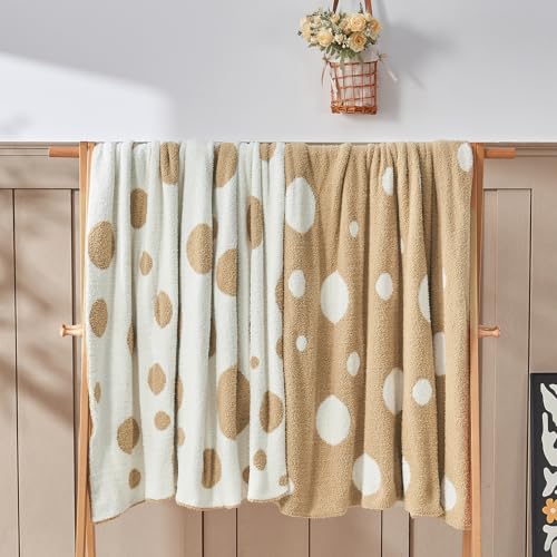 Image of CozeCube Reversible Knit Throw Blanket, Beige White Polka Dot, 60 inchx80 inch
